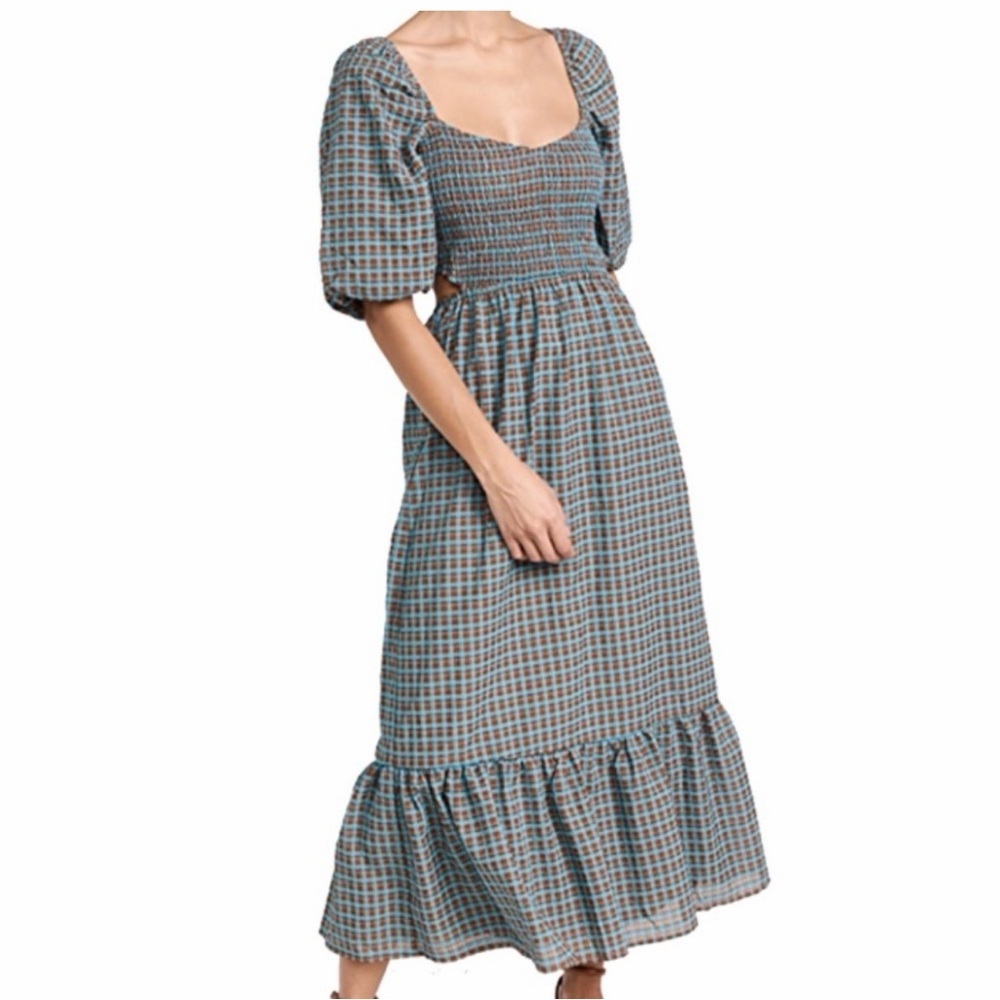 WAYF Cut Out Smocked Tiered Midi Dress summertime vacation Size Large - Picture 9 of 9